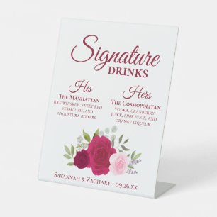 Signe De Table Boissons de signature Mariage de roses magenta et 