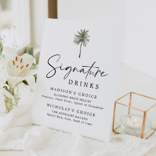 Signe De Table Boissons Signature de Mariage au Palmier Minimal