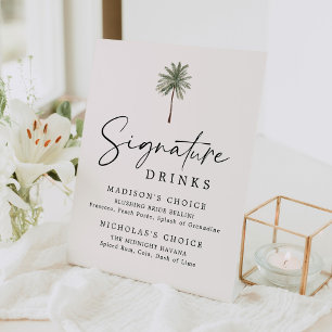 Signe De Table Boissons Signature de Mariage au Palmier Minimal