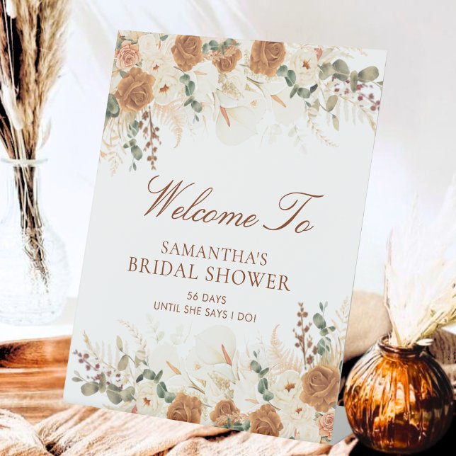 Signe De Table Bold Terracotta Floral Welcome to the Shower (Créateur téléchargé)