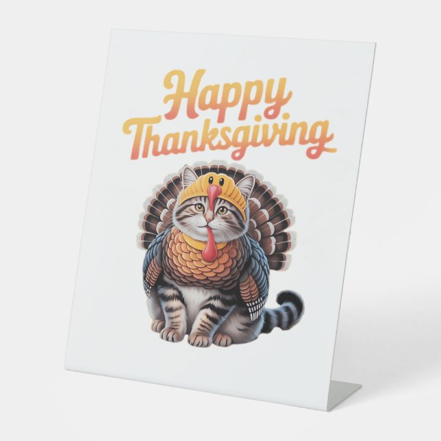 Signe De Table Bon thanksgiving Chat Turquie Fête Automne Classiq (Recto)