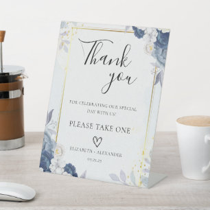 Signe De Table Bonheur bleu Dusty Gold Floral pour mariage