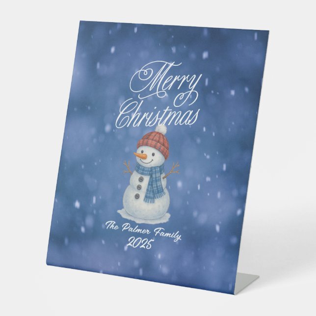 Signe De Table Bonhomme de neige fantaisiste Joyeux Noël (Recto)