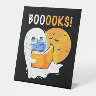Signe De Table Boooks Halloween Ghost reading books and wearing