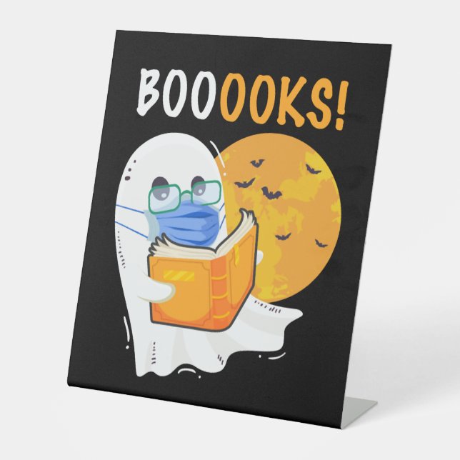 Signe De Table Boooks Halloween Ghost reading books and wearing (Recto)