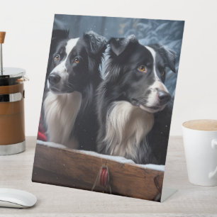 Signe De Table Bordure Collie Snowy Sleigh Décor de Noël