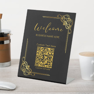 Signe De Table Bordure or Code QR Texte personnalisé Entreprise