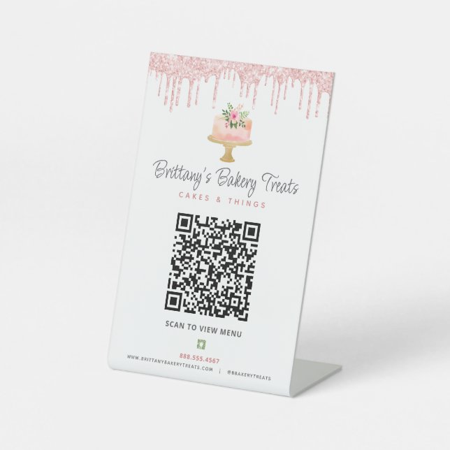 Signe De Table Boulangerie rose pâle QR Code Scan Menu Parties sc (Recto)
