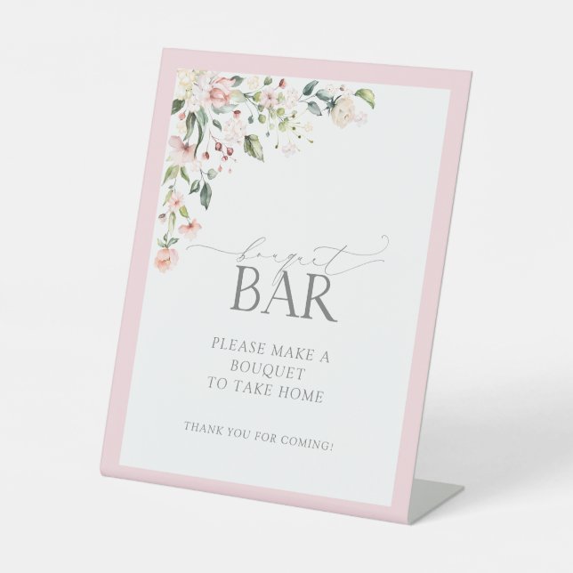 Signe De Table Bouquet de douche floral aquarelle rose élégant (Recto)