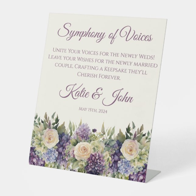 Signe De Table Bouquet de fleurs violettes d'aquarelle Mariage (Recto)