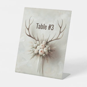 Signe De Table Bouquet nuptial et Antlers de cerfs