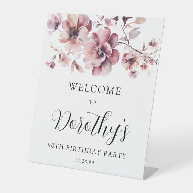 Signe De Table Bourgogne Dusty Rose Floral 90e anniversaire Bienv (Recto)