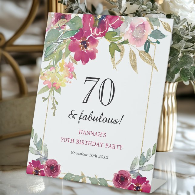 Signe De Table Bourgogne rose Floral 70e anniversaire (Créateur téléchargé)