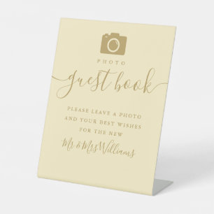 Signe De Table Bouteille Jaune et or Script Photo Livre d'or