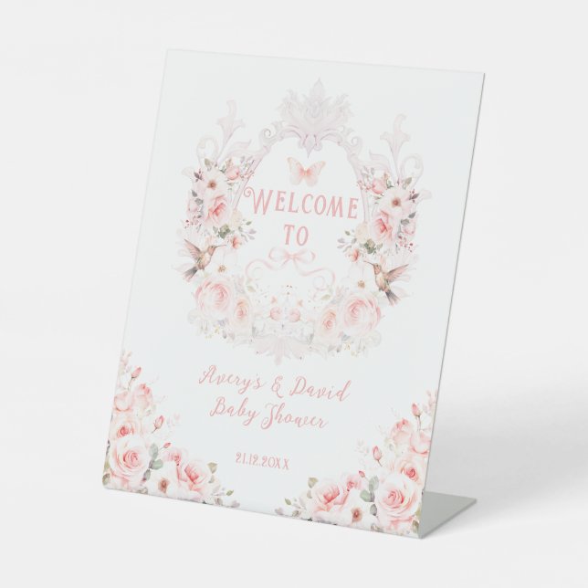 Signe De Table Bow rose Floral Crest Baby Girl Douche (Recto)