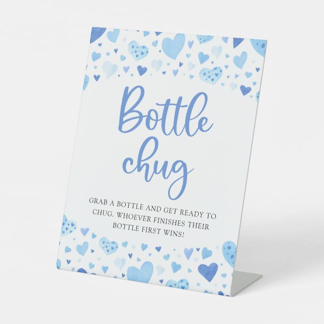Signe De Table Boy Blue Hearts Valentine Bouteille Baby shower (Recto)