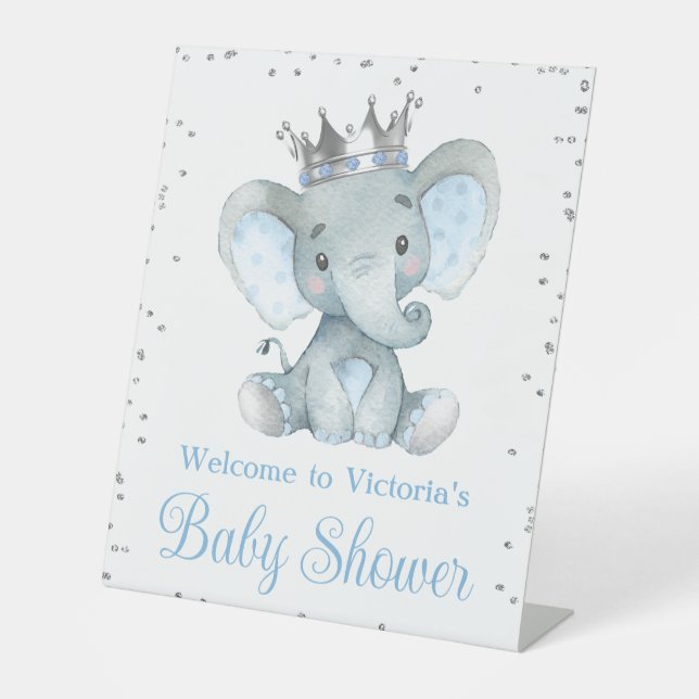 Signe De Table Boy Elephant Prince Baby shower de bienvenue (Recto)