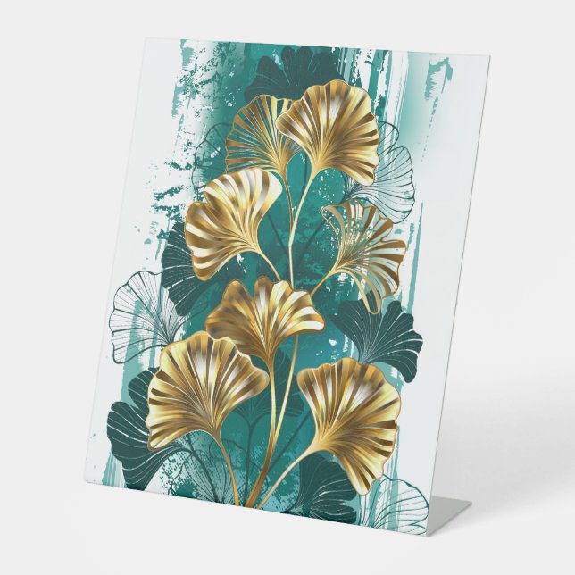 Signe De Table Branch with Golden Leaves Ginko Biloba (Recto)