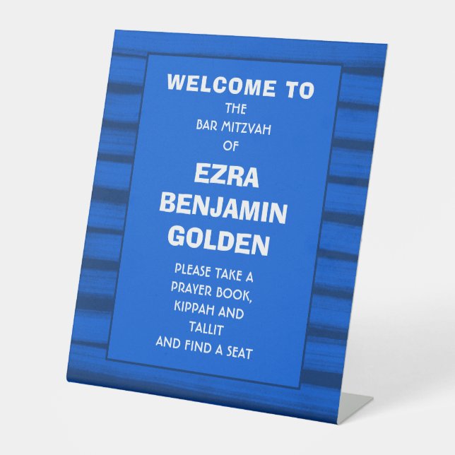 Signe De Table Brochures Bleu Barre Bat mitzvah PERSONNALISÉ (Recto)