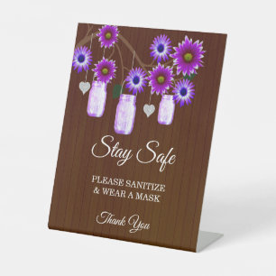 Signe De Table Brun Rustique violet foncé Floral Mason Jar Sécuri