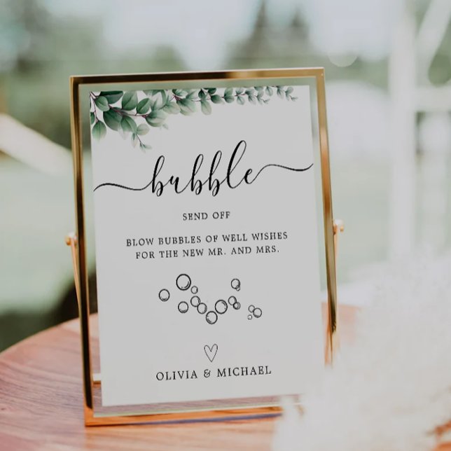 Signe De Table Bulle verdoyante Envoi, Signal Mariage, (Greenery Bubble Send Off Sign, Wedding Sign, Pedestal Sign)