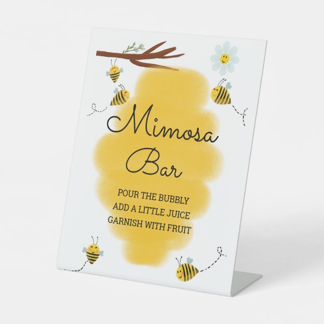 Signe De Table Bumble Bee Baby shower Mimosa Bear Sign (Recto)