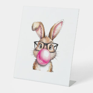 Signe De Table Bunny Lapin soufflant la bulle gomme Jour de Pâque