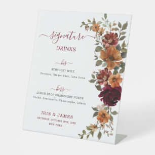 Signe De Table Burgundy Burnt Orange Floral Mariages Menu Boisson