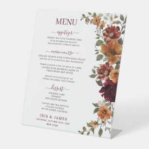 Signe De Table Burgundy Burnt Orange Floral Menu Mariage
