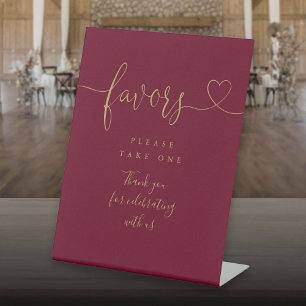 Signe De Table Burgundy Et Gold Heart Script Favorisent