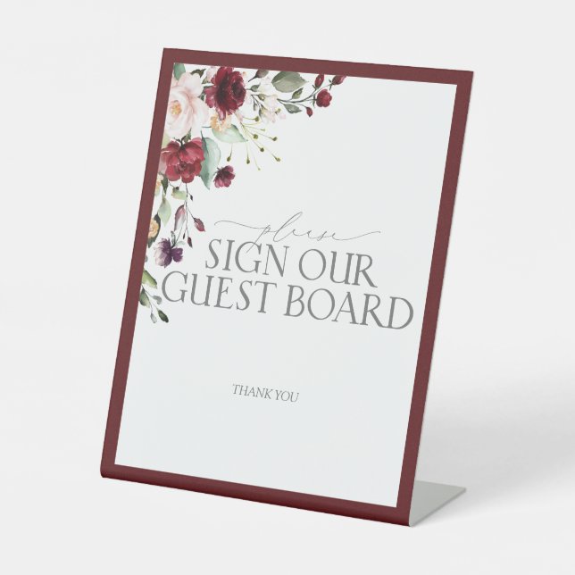 Signe De Table Burgundy Floral Aquarelle Mariage pension d'hôtes (Recto)