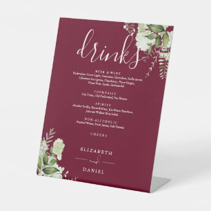 Signe De Table Burgundy Floral Greenery Mariage Boissons Menu