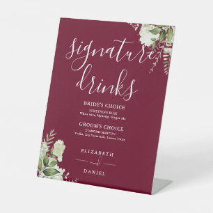Signe De Table Burgundy Floral Mariage Signature Boissons