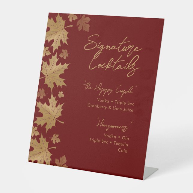 Signe De Table Burgundy Gold Fall Leaves Signature Cocktail Menu (Recto)