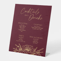Burgundy Gold Floral Mariage Boissons Bar Signal