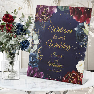 Signe De Table Burgundy Navy Bienvenue À Notre Mariage