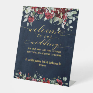 Signe De Table Burgundy Red Peony & Gold Fancy Font Calligraphie