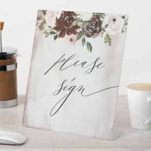 Signe De Table Burgundy Rose Floral Mariage livre d'hôtes
