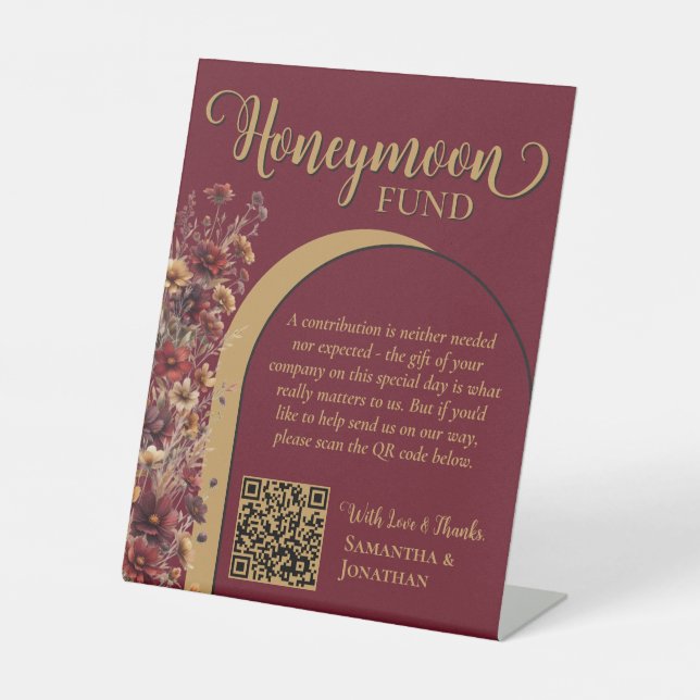 Signe De Table Burgundy Wildflowers Honeymoon Fund QR Code (Recto)