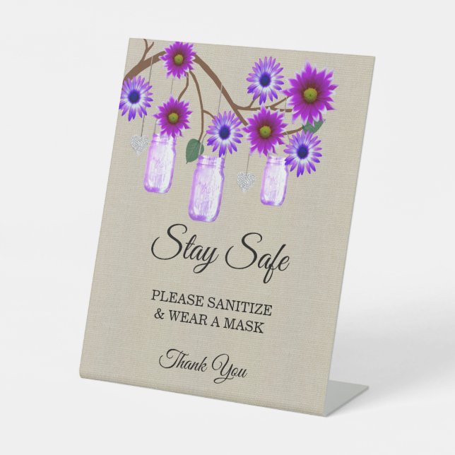 Signe De Table Burlap Purple Floral Mason Jar Sécurité des Mariag (Recto)