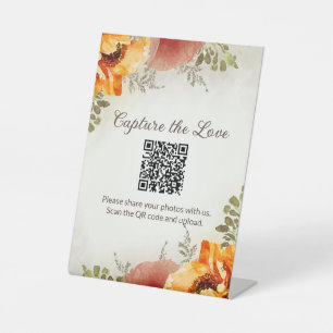 Signe De Table Burnt Orange Floral Mariage Partager Photos QR Cod