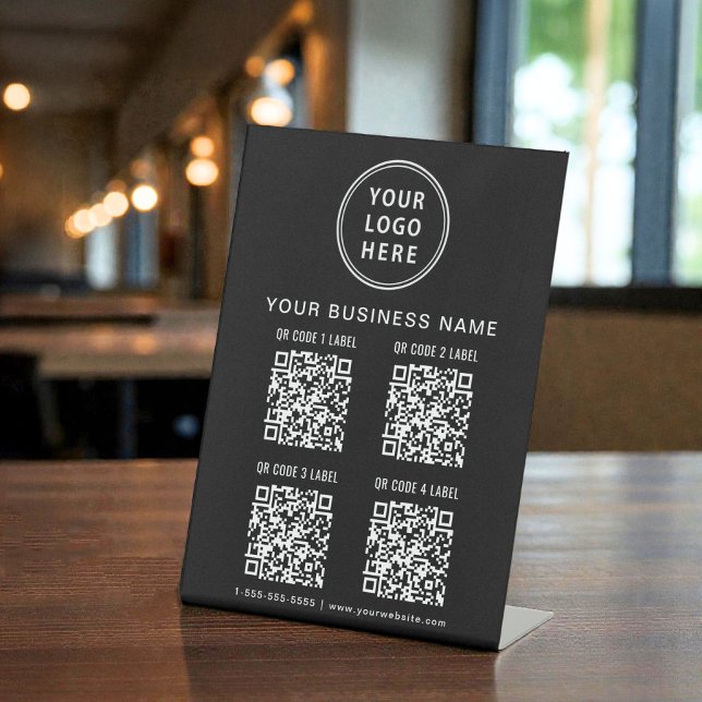 Signe De Table Business Logo 4 QR Codes Black (Business Logo 4 QR Codes Black Pedestal Sign)
