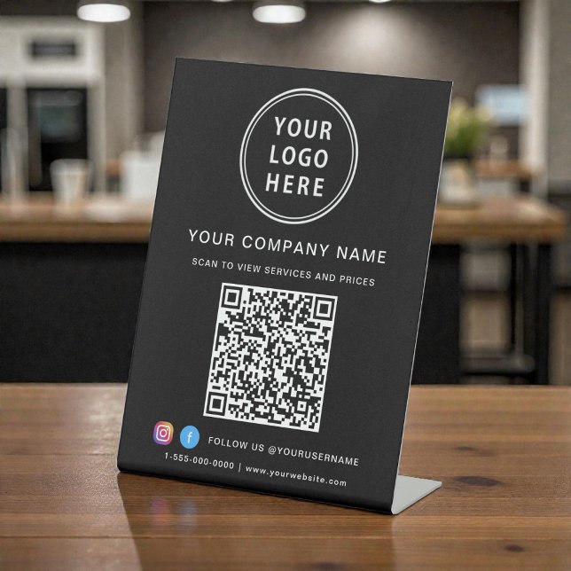 Signe De Table Business Logo Create Your QR Code Social Media (Business Logo Create Your QR Code Social Media Pedestal Sign)