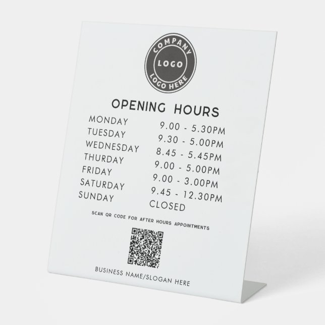 Signe De Table Business Logo QR Code Opening Hours (Recto)