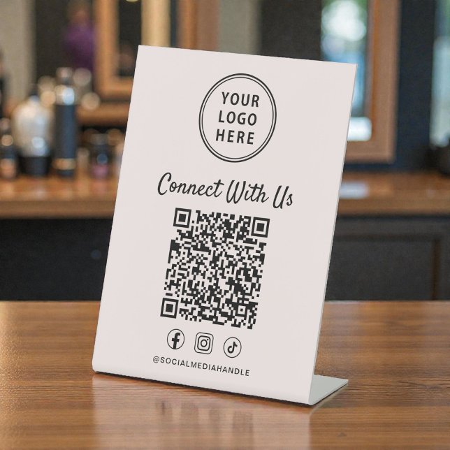 Signe De Table Business Logo QR Code Pink Tabletop (Business Logo QR Code Pink Tabletop Pedestal Sign)