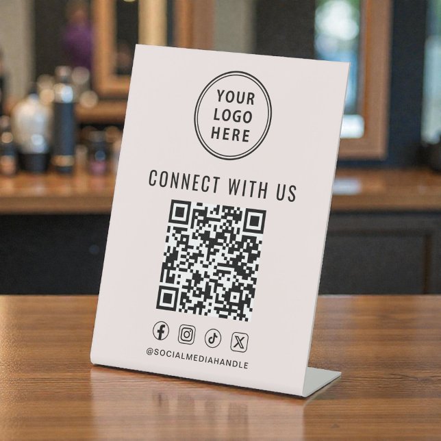 Signe De Table Business Logo QR Code Pink Tabletop (Business Logo QR Code Pink Tabletop Pedestal Sign)