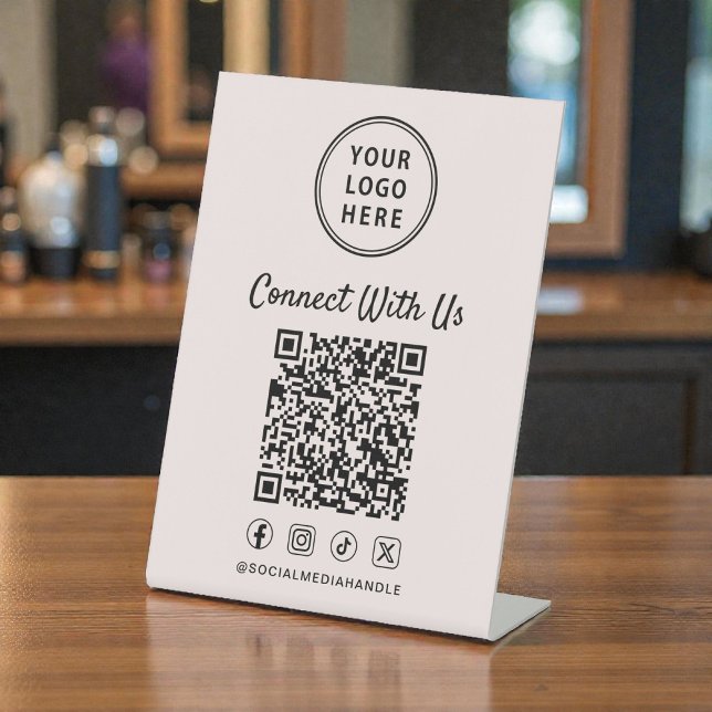 Signe De Table Business Logo QR Code Pink Tabletop (Business Logo QR Code Pink Tabletop Pedestal Sign)