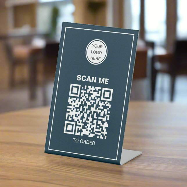 Signe De Table Business Logo QR Code Restaurant Café Commander (Créateur téléchargé)