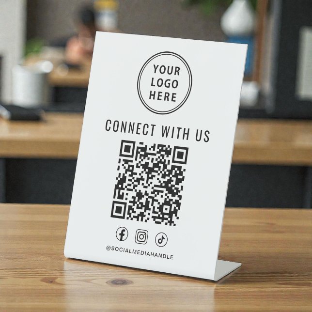 Signe De Table Business Logo QR Code Tabletop (Business Logo QR Code Tabletop Pedestal Sign)