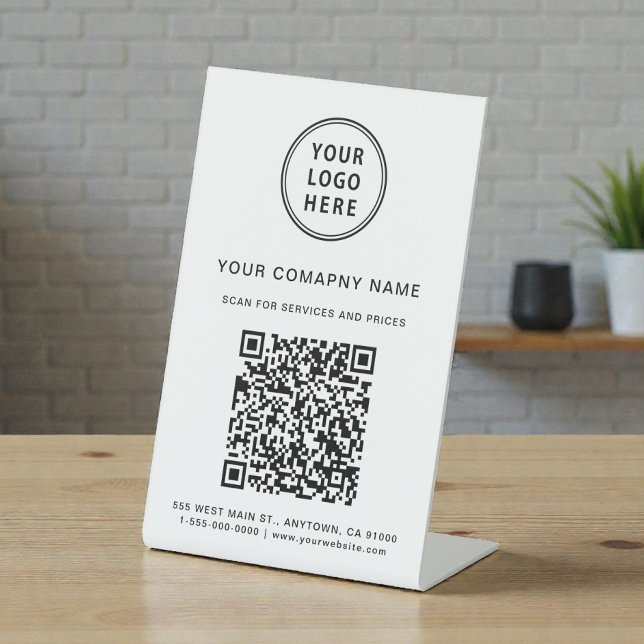 Signe De Table Business Logo Scan Me Create Your QR Code (Business Logo Scan Me Create Your QR Code Pedestal Sign)